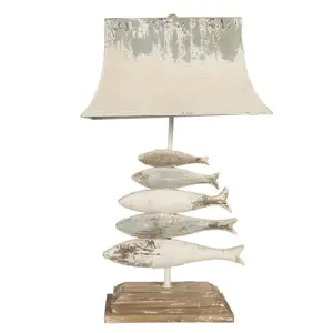 Produkt Kovovo-dřevěná vintage stolní lampa s rybami - 44*30*75 cm Clayre & Eef