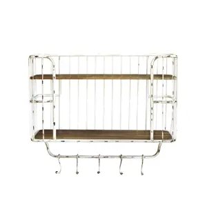 Produkt Krémová antik kovová nástěnná polička s háčky Old Shelf - 52*20*45 cm Chic Antique