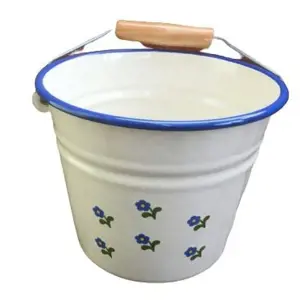 Krémový smaltovaný kyblík s květy Flowers - Ø16*14cm - 1.5L Münder Email