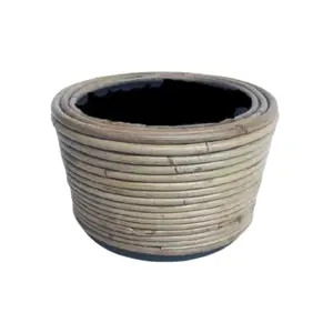 Produkt Kulatý ratanový květináč Drypot Stripe antik šedá - Ø24*14 cm Van der Leeden