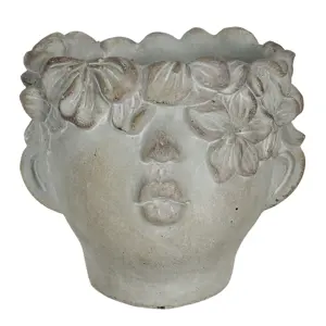 Produkt Malý květináč v designu hlavy s květinovým věncem Tete - 12*10*9 cm Clayre & Eef