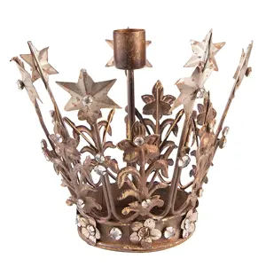 Produkt Měděno - hnědý antik kovový svícen koruna Crown s kamínky - Ø 17*15 cm Clayre & Eef