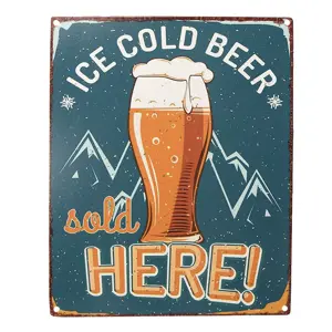 Produkt Modrá antik nástěnná kovová cedule Ice Cold Beer, Sold Here - 20*1*25 cm Clayre & Eef