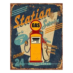 Produkt Modrá nástěnná cedule Station Gas - 25*1*33 cm Clayre & Eef