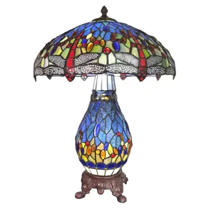 Produkt Modrá stolní lampa Tiffany Poulin - Ø 46*63 cm E27/max 2*40W E14/max 1*7W Clayre & Eef