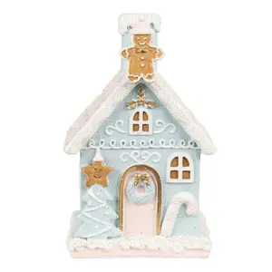 Modrá svítící perníková chaloupka Gingerbread House - 9*8*15 cm Clayre & Eef