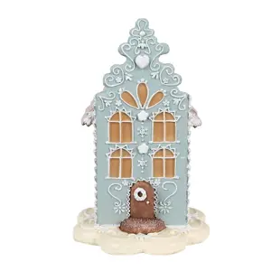 Modrá vánoční perníková chaloupka Gingerbread House - 13*13*20 cm  Clayre & Eef