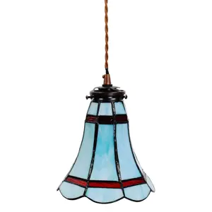 Produkt Modrá závěsná Tiffany lampa červené pruhy RedLine - Ø 15*115 cm E14/max 1*25W Clayre & Eef