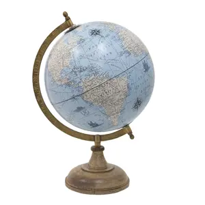 Produkt Modrý dekorativní glóbus na dřevěném podstavci Globe - 22*22*37 cm Clayre & Eef