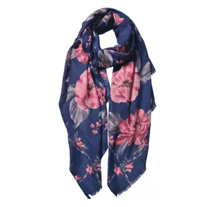 Modrý šátek s velkými květy - 80*180 cm Clayre & Eef