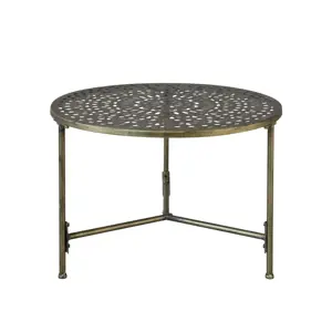 Produkt Mosazný antik kovový kulatý odkládací stolek Hilla - Ø 60*42 cm Chic Antique
