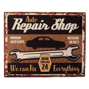 Nástěnná kovová cedule Auto Repair Shop - 25*1*20 cm Clayre & Eef