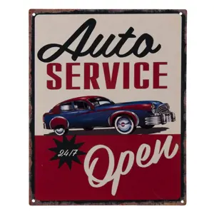 Nástěnná kovová cedule Auto Service Open - 25*20 cm Clayre & Eef