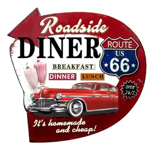 Produkt Nástěnná kovová cedule Diner Route 66 - 56*1*54 cm Clayre & Eef