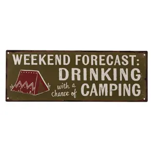 Produkt Nástěnná kovová cedule Drinking  & Camping - 36*13 cm Clayre & Eef