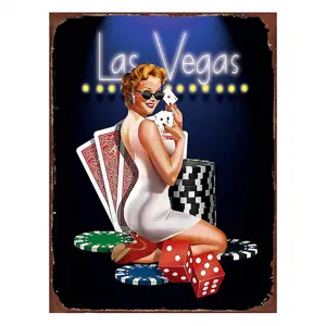 Nástěnná kovová cedule Las Vegas - 25*1*33 cm Clayre & Eef