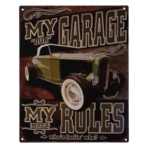 Produkt Nástěnná kovová cedule My Garage My Rules - 25*20 cm Clayre & Eef