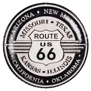 Produkt Nástěnná kovová cedule na zeď Route 66 - Ø 35*2 cm Clayre & Eef