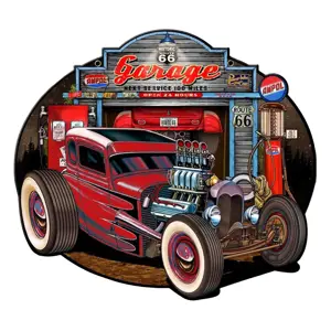 Nástěnná kovová cedule Route 66 - Garage - 50*1*43 cm Clayre & Eef