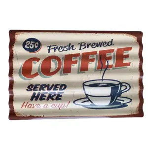 Produkt Nástěnná kovová vlnkatá cedule Coffee - 59*39 cm