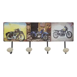 Produkt Nástěnný kovový věšák se 4-mi háčky Retro Moto - 40*7*18 cm Clayre & Eef