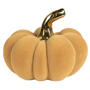 Oranžová keramická dekorace dýně Pumpkin - Ø 15*12 cm Clayre & Eef