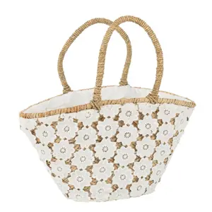 Produkt Plážová pletená taška s kytičkovou krajkou Beach Bag Flower - 54*24*30cm J-Line by Jolipa