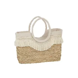 Plážová taška z mořské trávy s krajkou Beach Bag Lace - 59*16*30 cm J-Line by Jolipa