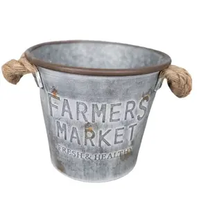 Plechový dekorační kyblík / květináč s jutovými uchy Farmers Market - Ø 17*15 cm Ostatní