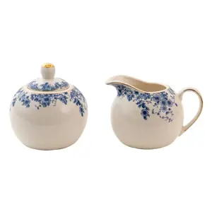 Produkt Porcelánová cukřenka a mlékovka talíř s modrými květy Blue Flowers - 11*9*8 / Ø 9*9 cm Clayre & Eef