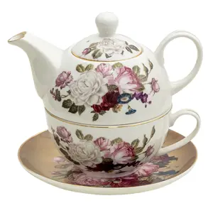 Porcelánová sada pro jednoho Flower Sun - 17*10*14 cm /Ø15*2 /400 ml / 250 ml Clayre & Eef