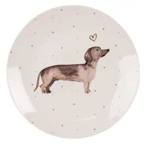 Porcelánový dezertní talíř s jezevčíkem Dachshund Love - Ø 20cm Clayre & Eef