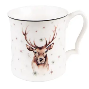 Porcelánový hrnek s jelenem Reindeer - 13*9*9 cm / 414 ml Clayre & Eef