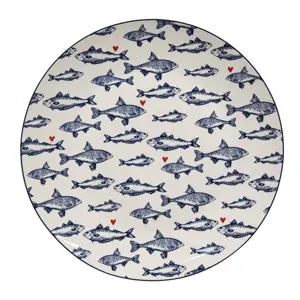 Porcelánový jídelní talíř s rybkami Sun Sea And Fish - Ø 26*2cm Clayre & Eef