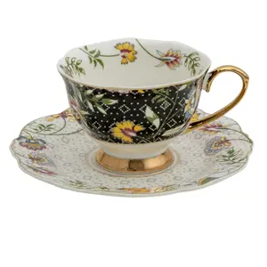 Produkt Porcelánový šálek s podšálkem Black Garden - 12*9*6 / Ø 15*2 cm / 200 ml Clayre & Eef