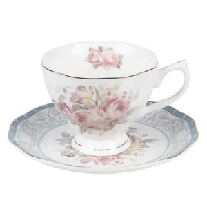 Porcelánový šálek s podšálkem Peony Rosé - Ø 10*8 / Ø 15*2 cm / 220 ml Clayre & Eef