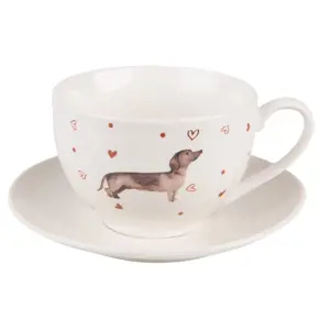 Porcelánový šálek s podšálkem s jezevčíkem Dachshund Love - 12*9*6cm / 200 ml Clayre & Eef