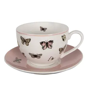 Produkt Porcelánový šálek s podšálkem s motýlky Butterfly Paradise - 12*9*6 cm / Ø14*2 cm / 200 ml Clayre & Eef