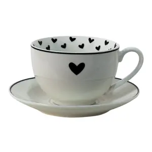 Porcelánový šálek s podšálkem se srdíčky Love Birds - 12*9*7 / Ø14*2 cm / 220 ml Clayre & Eef