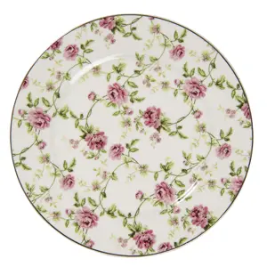 Porcelánový talíř s růžemi Bouton de Rose – Ø 21*2 cm Clayre & Eef