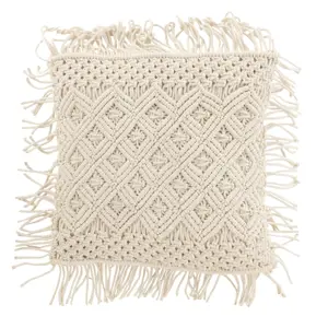 Přírodně bílý polštář s drhaným vzorem Macramé Cosy - 50*12*50 cm J-Line by Jolipa