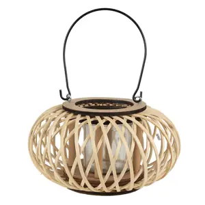 Přírodní dřevěná lucerna Bamboo - Ø 23*12 cm Clayre & Eef