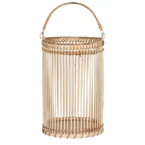 Přírodní dřevěná lucerna Bamboo - Ø16*25cm Chic Antique