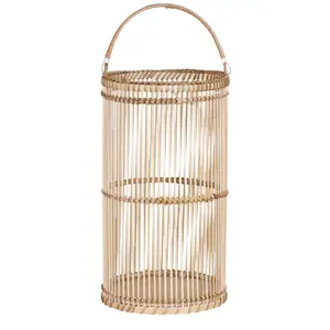 Přírodní dřevěná lucerna Bamboo - Ø20*36 cm Chic Antique