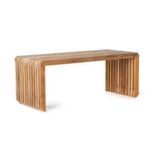 Produkt Přírodní dřevěná teaková lamelová lavice Slatted M - 96*43*38 cm HKLIVING