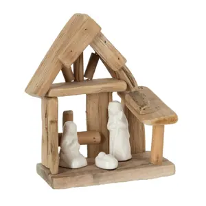 Produkt Přírodní dřevěný Betlém s porcelánovými postavičkami Nativity wood - 16*10*19 cm J-Line by Jolipa