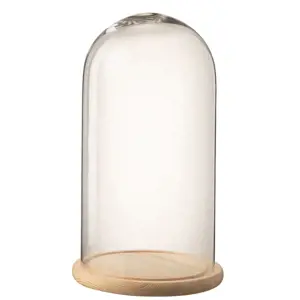 Přírodní dřevěný podnos se skleněným poklopem Bell Jar - Ø 28*50 cm J-Line by Jolipa