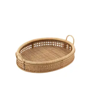 Přírodní oválný ratanovo-bambusový podnos s uchy Rattan Boom  M - 57*43*15 cm J-Line by Jolipa