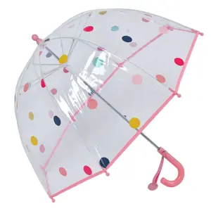 Produkt Průhledný deštník pro děti s růžovým držadlem a puntíky - Ø 50 cm Clayre & Eef