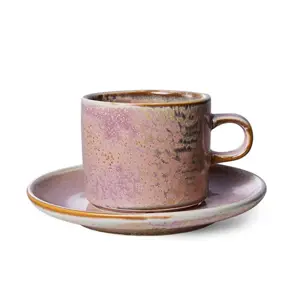 Rustikálně růžový porcelánový šálek s podšálkem Chef  - Ø 8*6,5 cm / 220 ml  HKLIVING